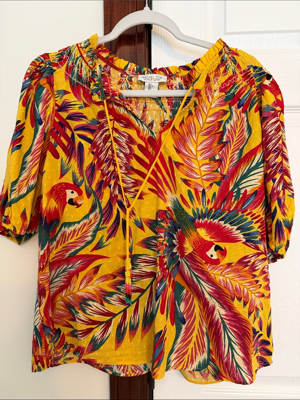 Rachel Zoe Yellow Tropical Parrot Peasant Top